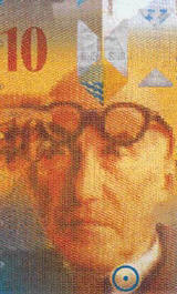 Swiss currency note bearing Le Corbusiers photograph